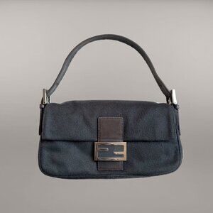 FENDI Baguette Black Cashmere Shoulder Bag Y2K Handbag Crossbody